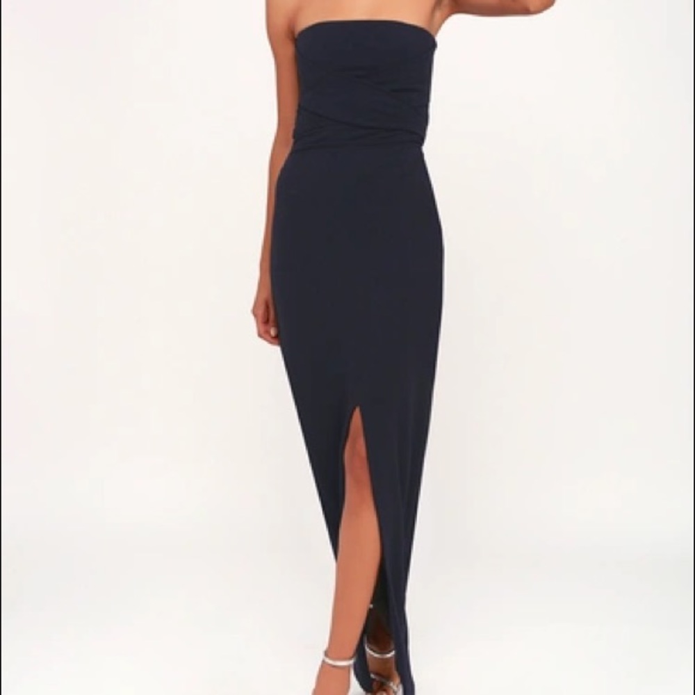 Navy Blue Strapless Maxi Dress
